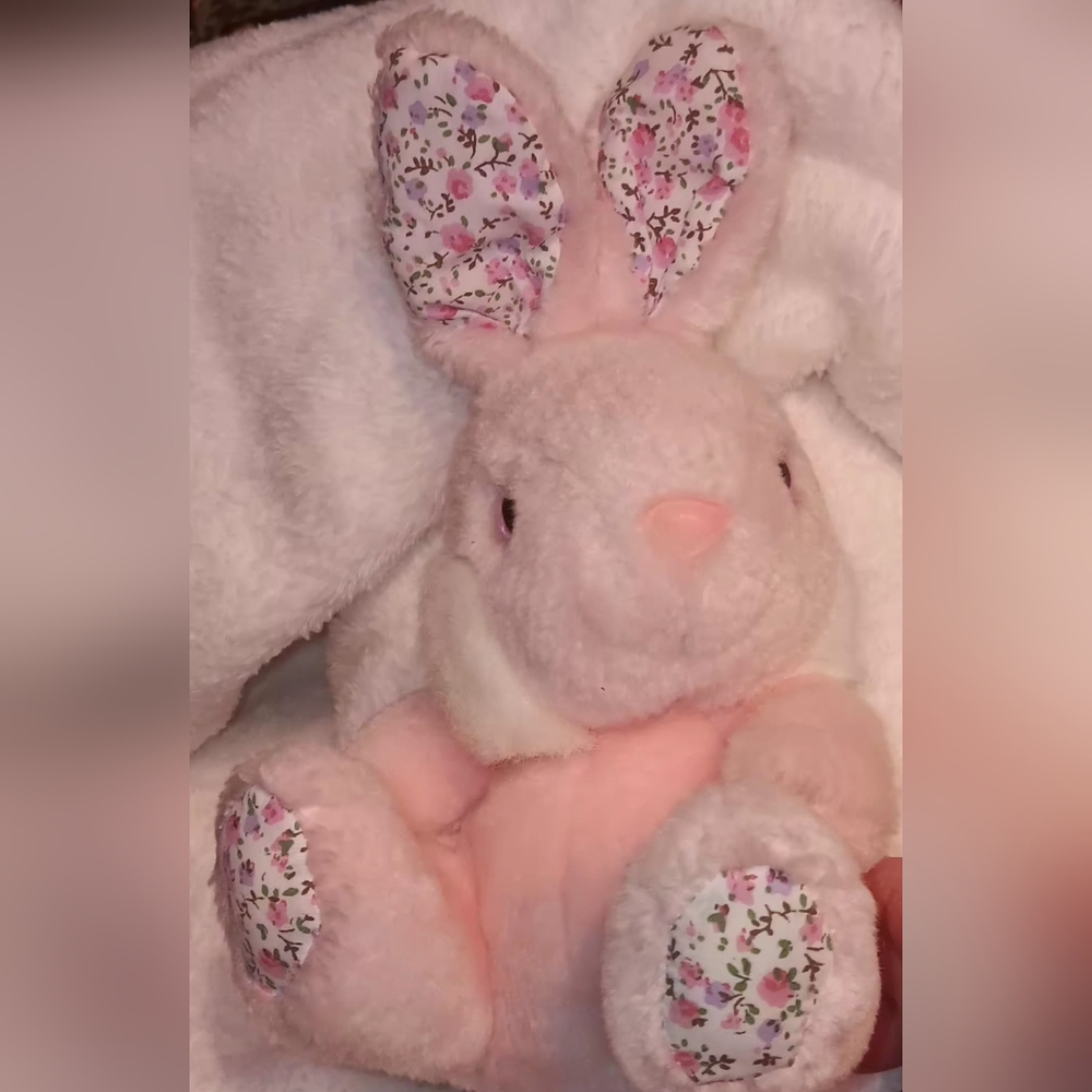 Vintage Lemonwood Plush Floral Bunny